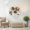 Round Metal Floral Wall Art – Gold & White Finish-WA38