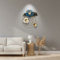 Round Blue Wall Element with Black & White Flowers-WA42