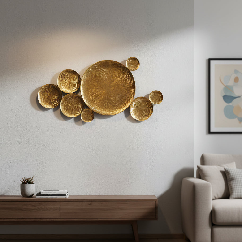 Luxe Golden Metallic Wall Art – Radiant Disc Cluster-WA2