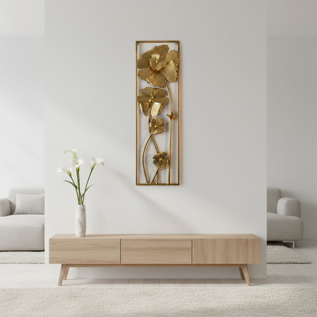 Gold Floral Metal Wall Art Panel-WA41