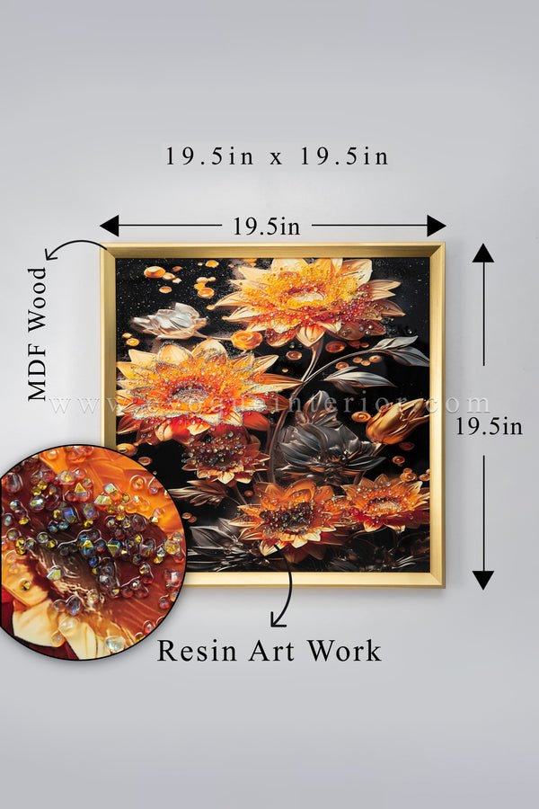 (19.5x19.5 Inches)  Resin 3D Embellished Sunflower Wall Art
