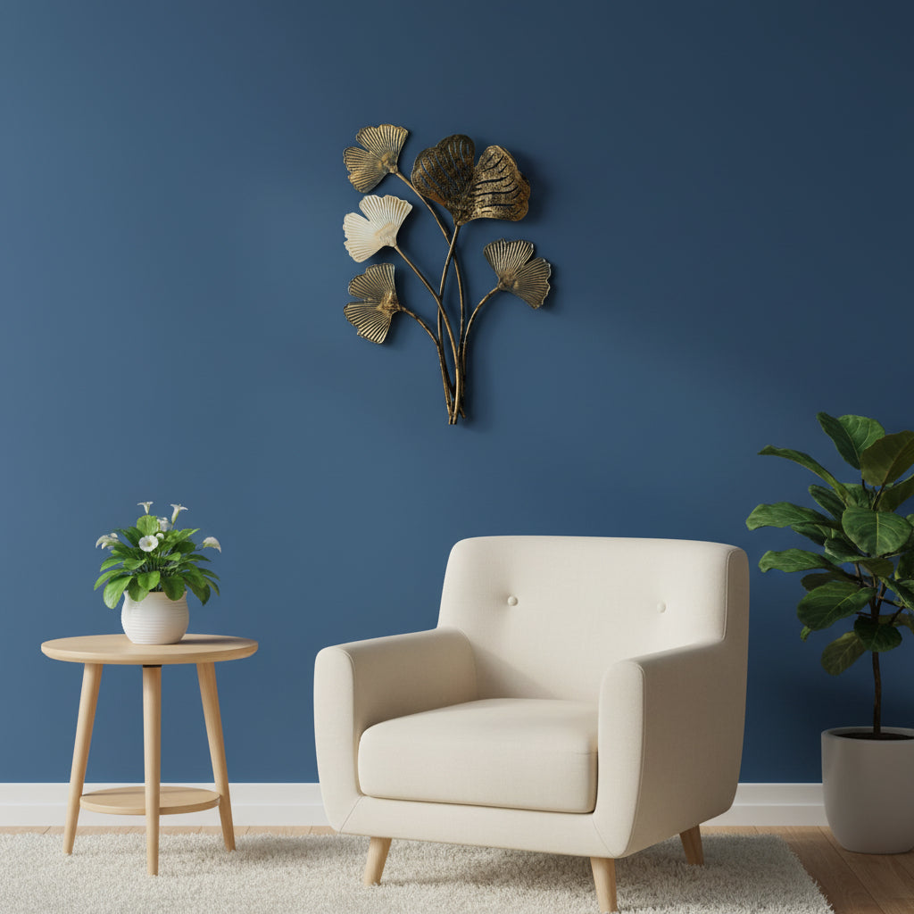 Metal Leaf Wall Art Gold & White Finish-WA36