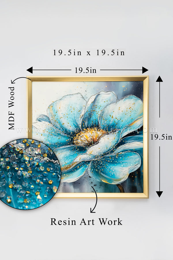 (19.5x19.5 INCHES) Resin Blue 3D Textured Floral Wall Art