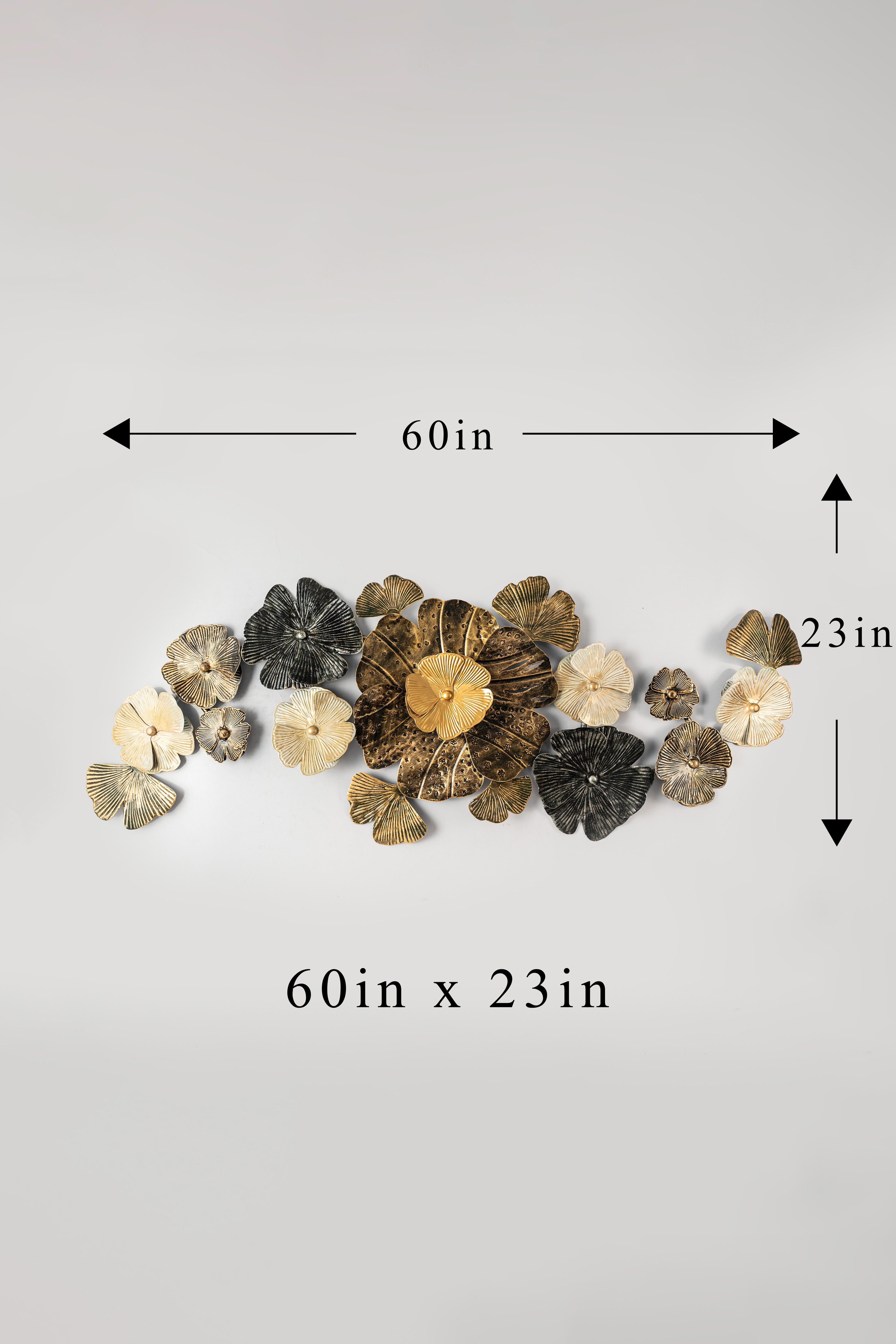 Metal Floral Wall Art – Gold & Black (60" x 23")-WA50