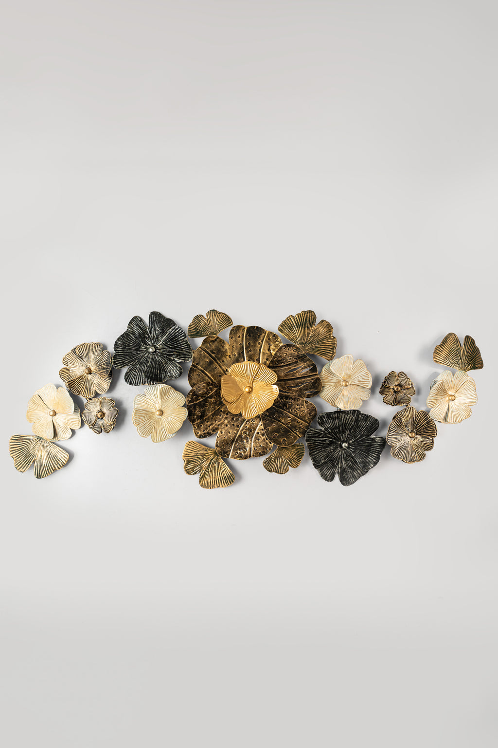 Metal Floral Wall Art – Gold & Black (60" x 23")-WA50