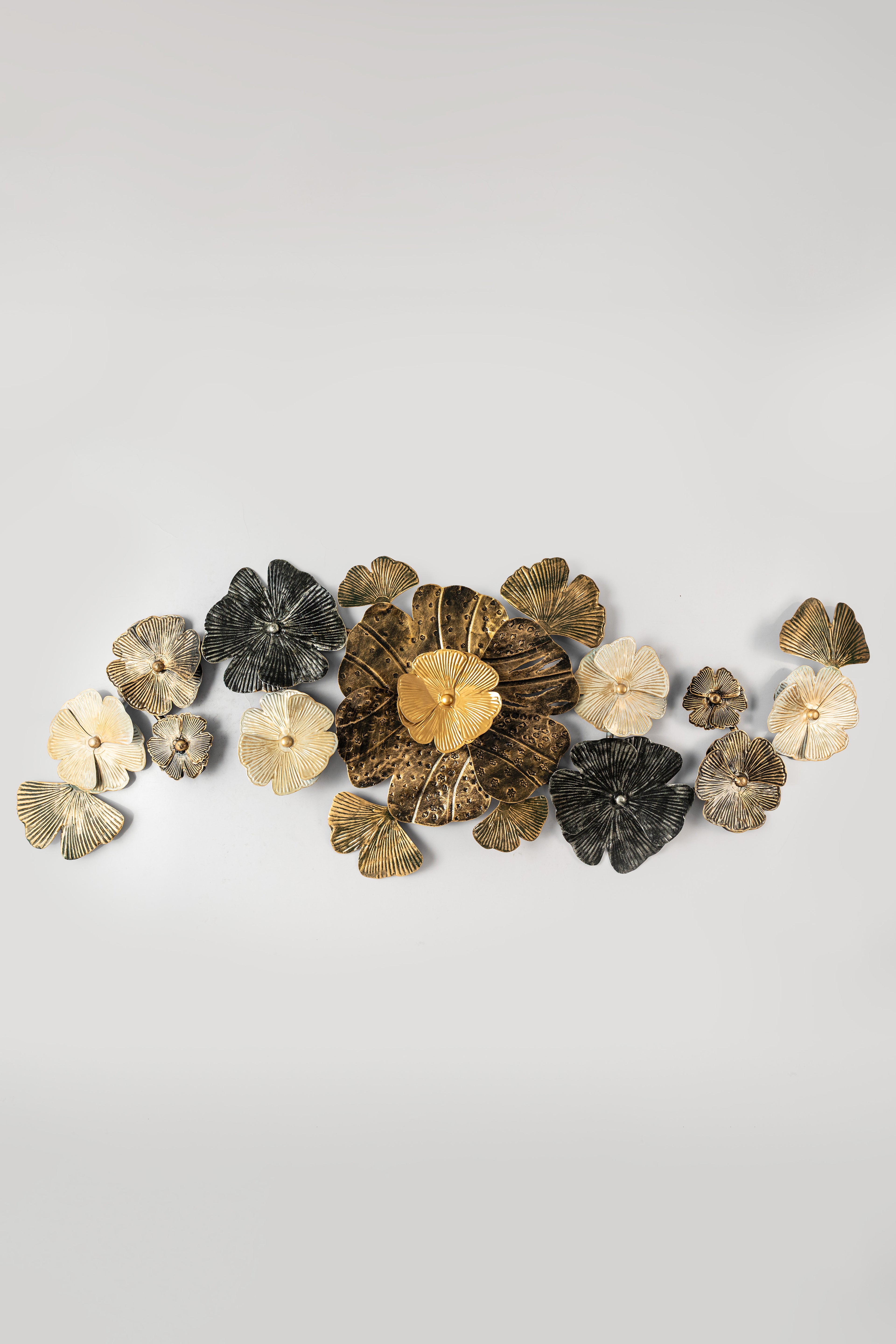 Metal Floral Wall Art – Gold & Black (60" x 23")-WA50