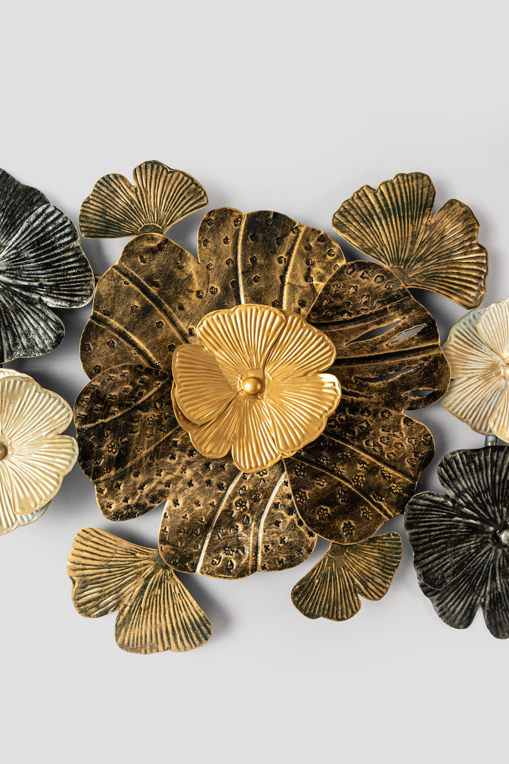 Metal Floral Wall Art – Gold & Black (60" x 23")-WA50