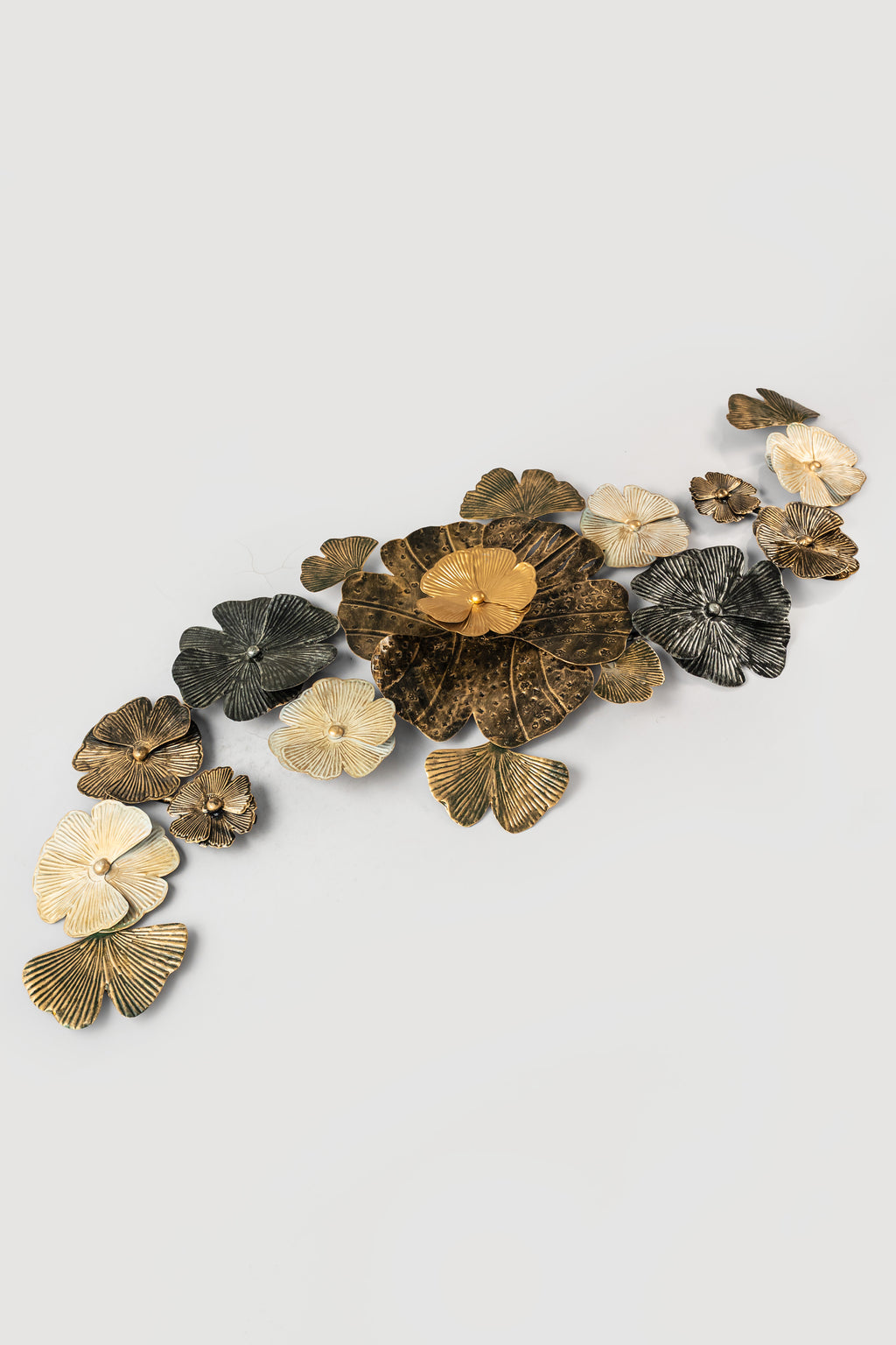 Metal Floral Wall Art – Gold & Black (60" x 23")-WA50