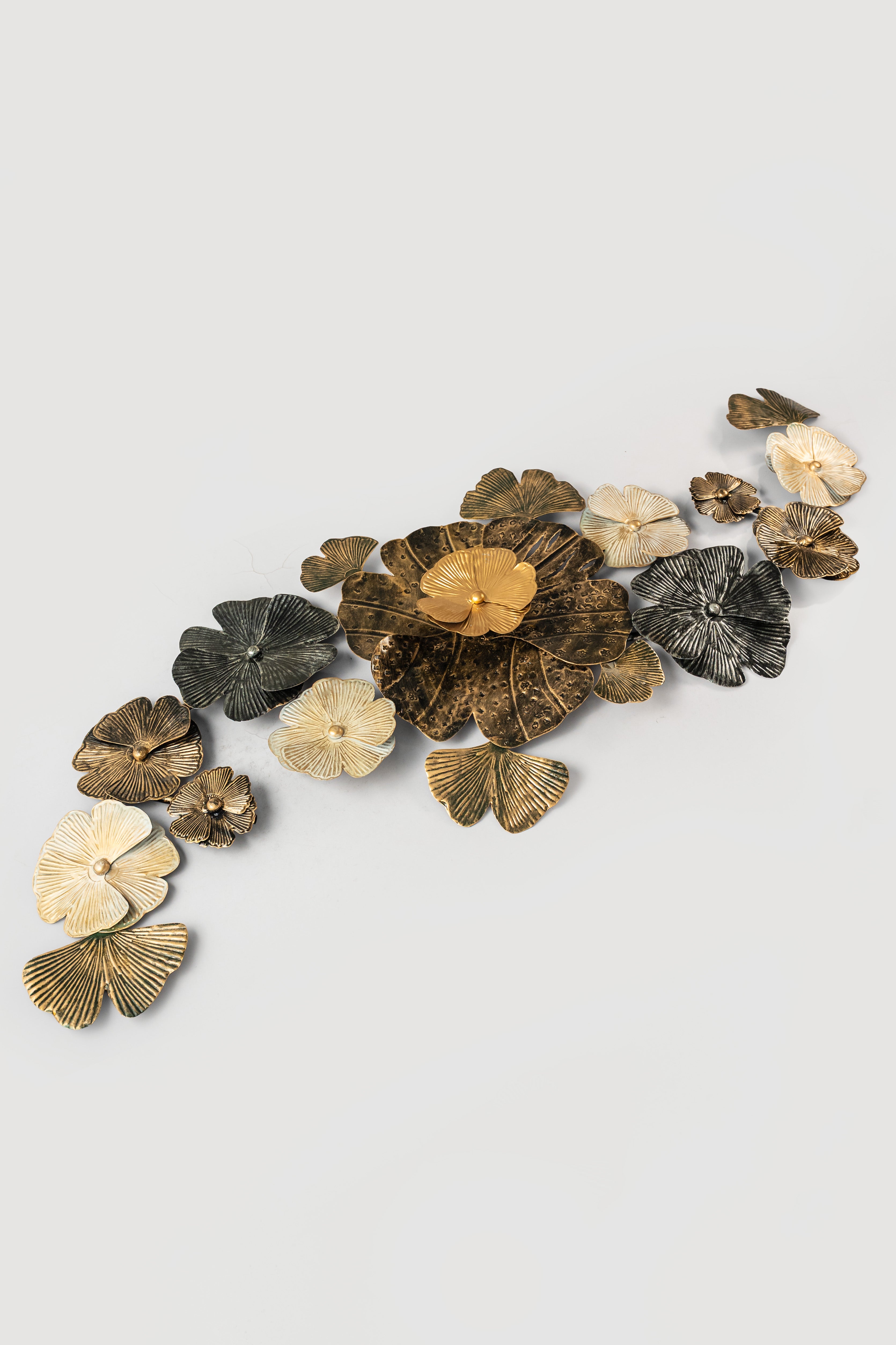 Metal Floral Wall Art – Gold & Black (60" x 23")-WA50