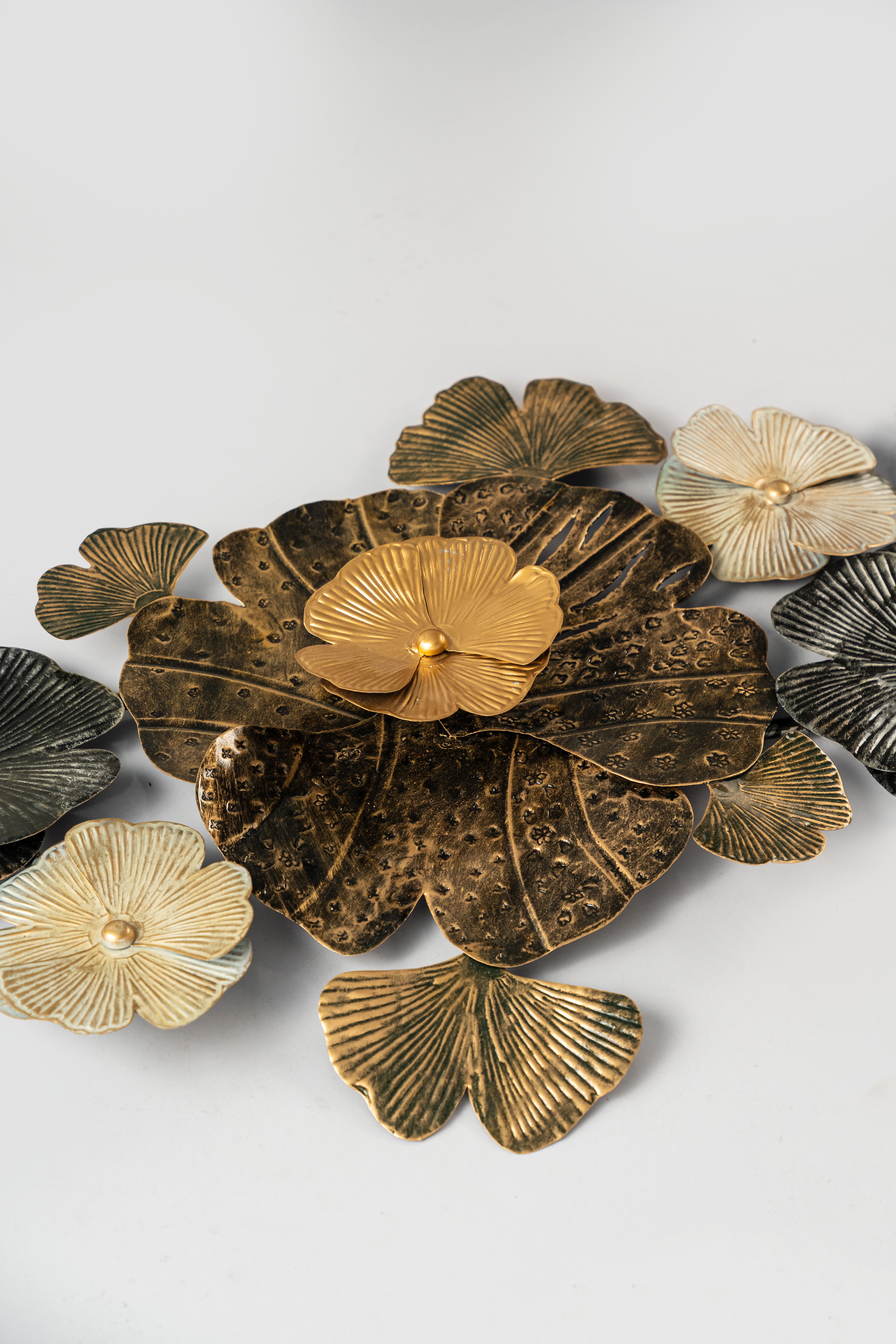 Metal Floral Wall Art – Gold & Black (60" x 23")-WA50