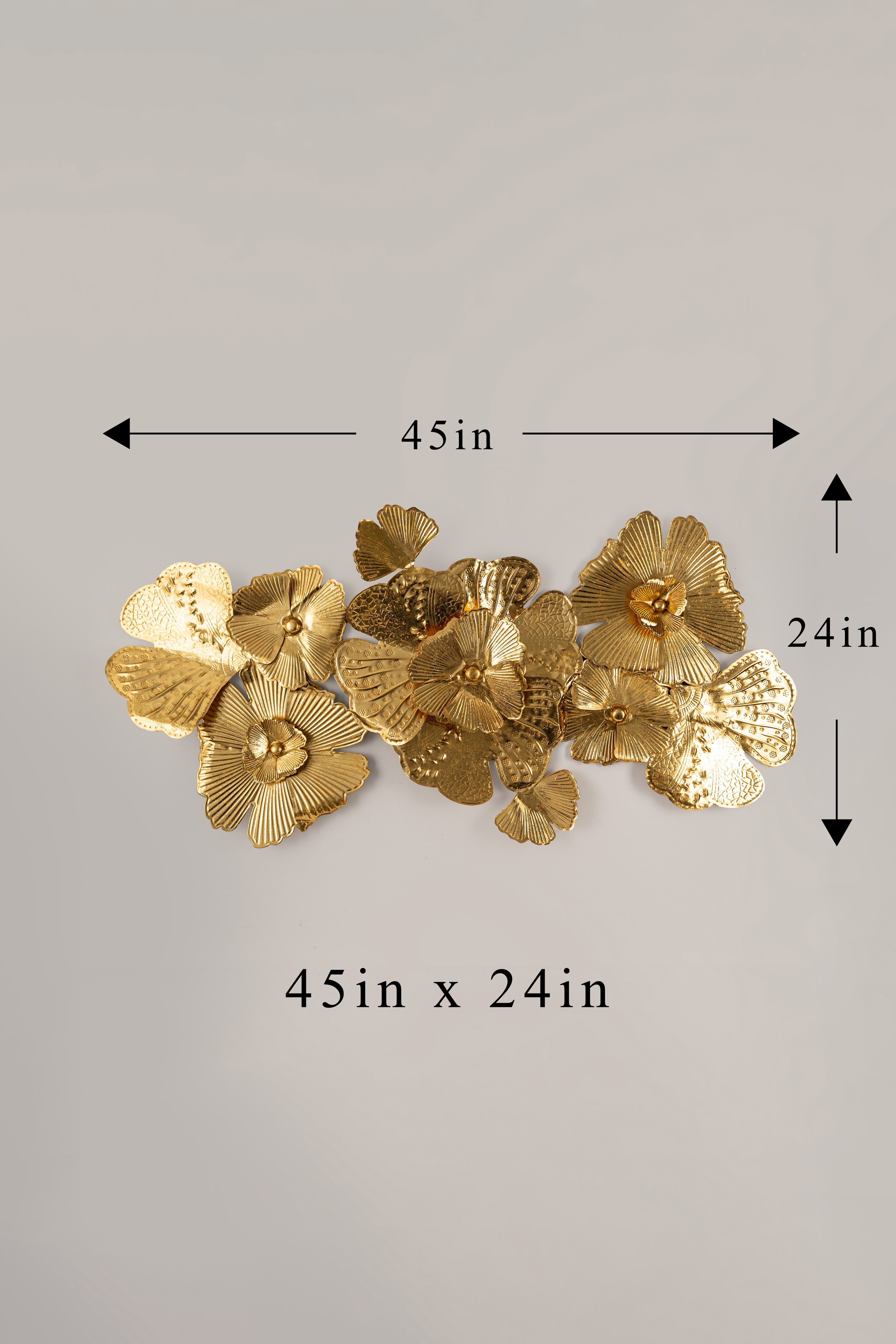 Golden Bloom Metal Wall Art Sculpture – Handcrafted Floral Design (45" x 24")-WA52