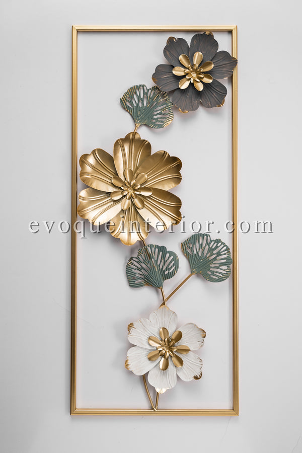 (27x12 INCHES) Premium Quality Metal Flower Frame Art-(F4) Elegant Decorative Wall