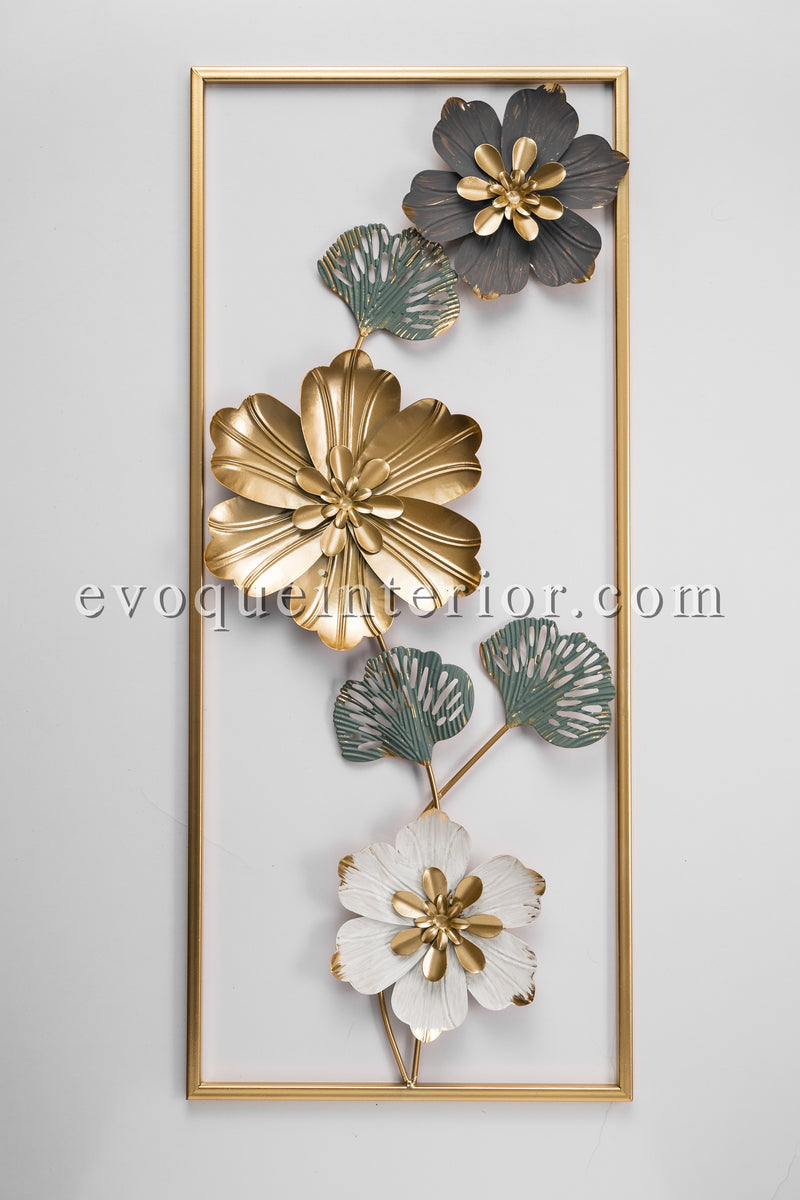 (27x12 INCHES) Premium Quality Metal Flower Frame Art-(F4) Elegant Decorative Wall