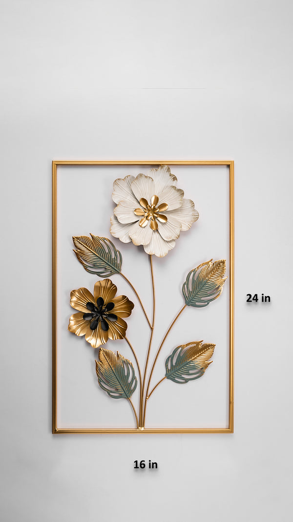 (24x16 INCHES) Premium Quality Metal Flower Frame Art-(F5) Elegant Decorative Wall