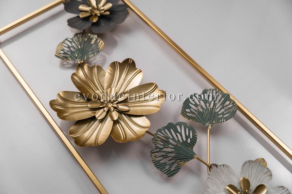 (27x12 INCHES) Premium Quality Metal Flower Frame Art-(F4) Elegant Decorative Wall