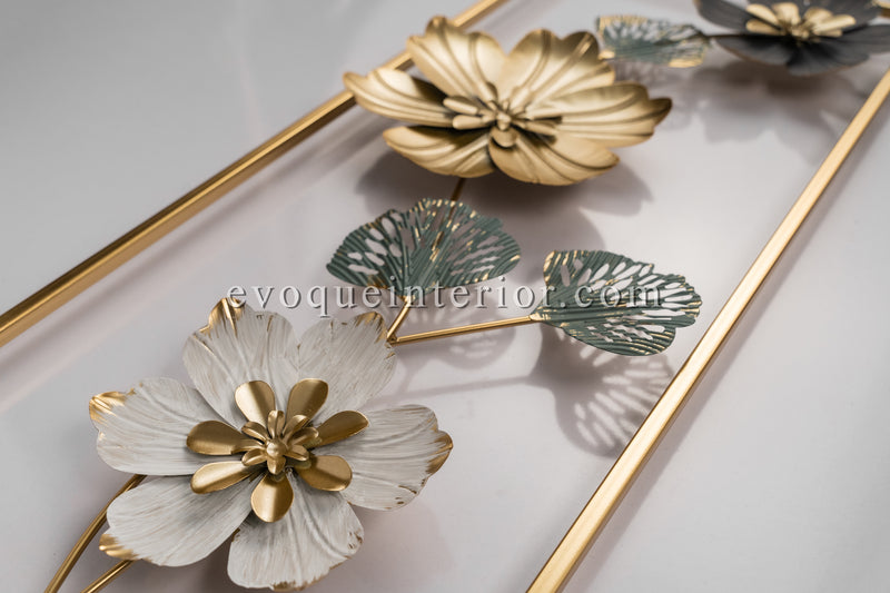 (27x12 INCHES) Premium Quality Metal Flower Frame Art-(F4) Elegant Decorative Wall