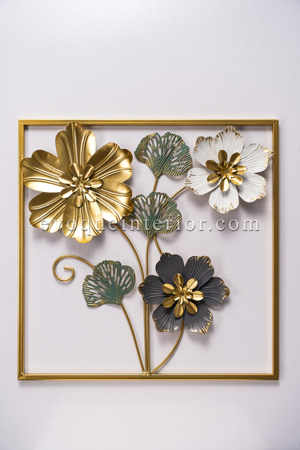 (18X18 INCH) Premium Quality Metal Flower Frame Art-(F1) Elegant Decorative Wall