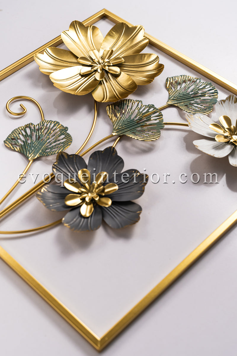 (18X18 INCH) Premium Quality Metal Flower Frame Art-(F1) Elegant Decorative Wall