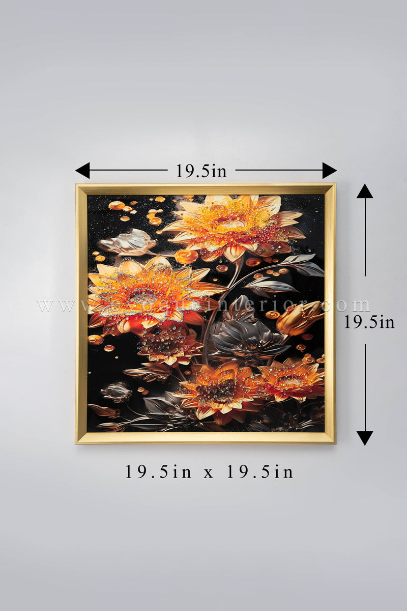 (19.5x19.5 Inches)  Resin 3D Embellished Sunflower Wall Art