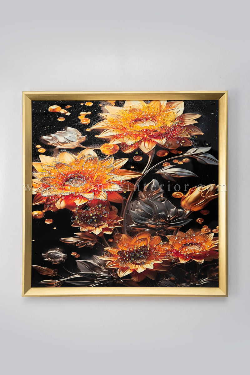 (19.5x19.5 Inches)  Resin 3D Embellished Sunflower Wall Art