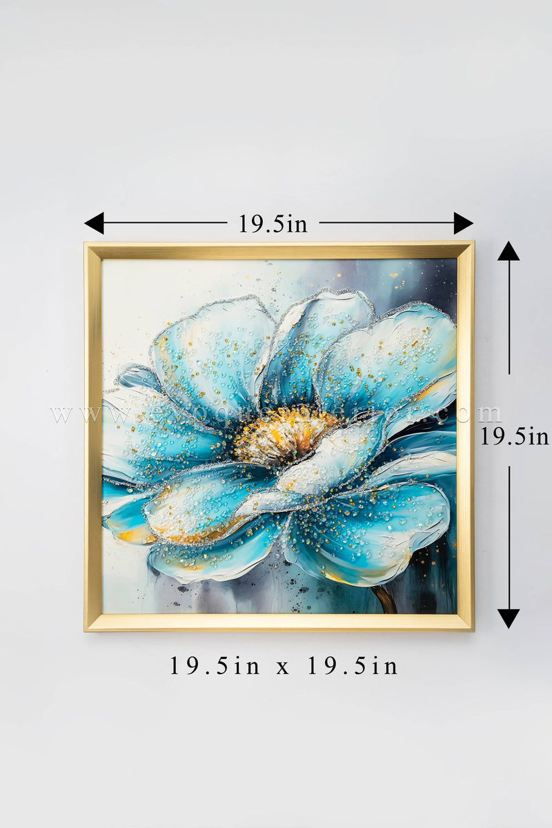 (19.5x19.5 INCHES) Resin Blue 3D Textured Floral Wall Art