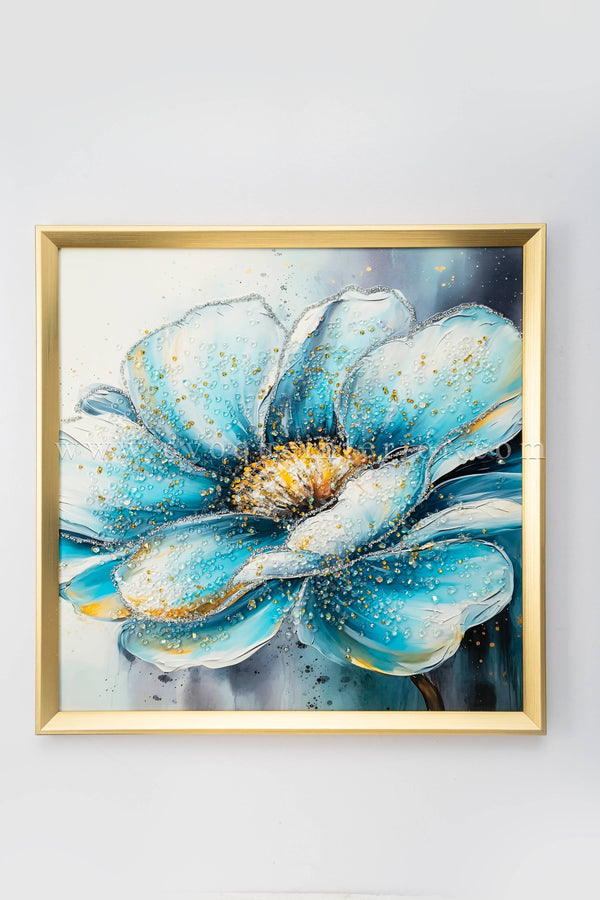 (19.5x19.5 INCHES) Resin Blue 3D Textured Floral Wall Art