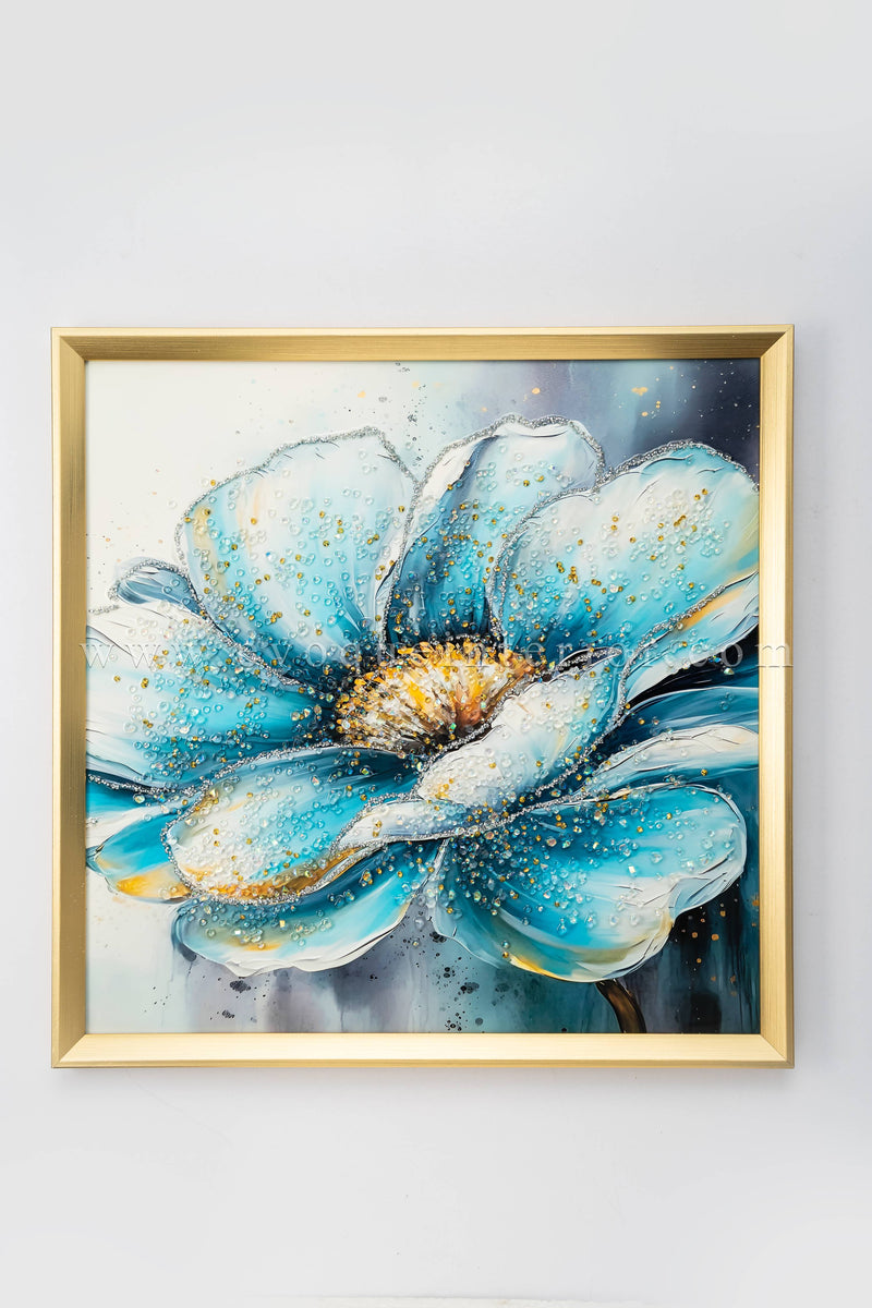 (19.5x19.5 INCHES) Resin Blue 3D Textured Floral Wall Art
