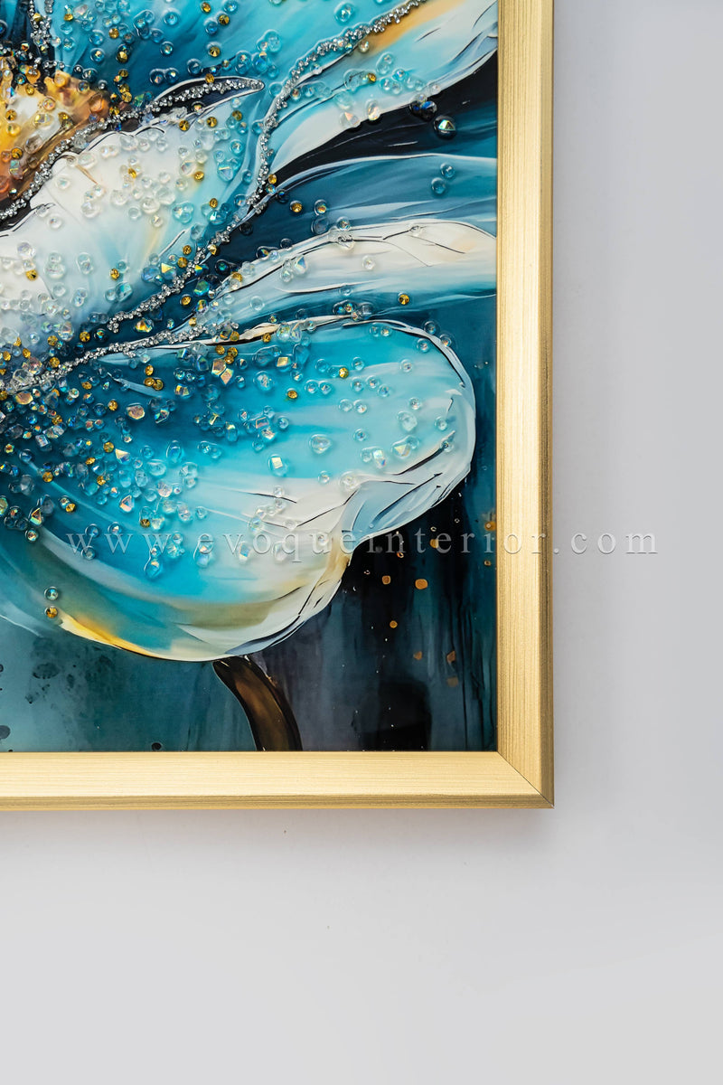 (19.5x19.5 INCHES) Resin Blue 3D Textured Floral Wall Art