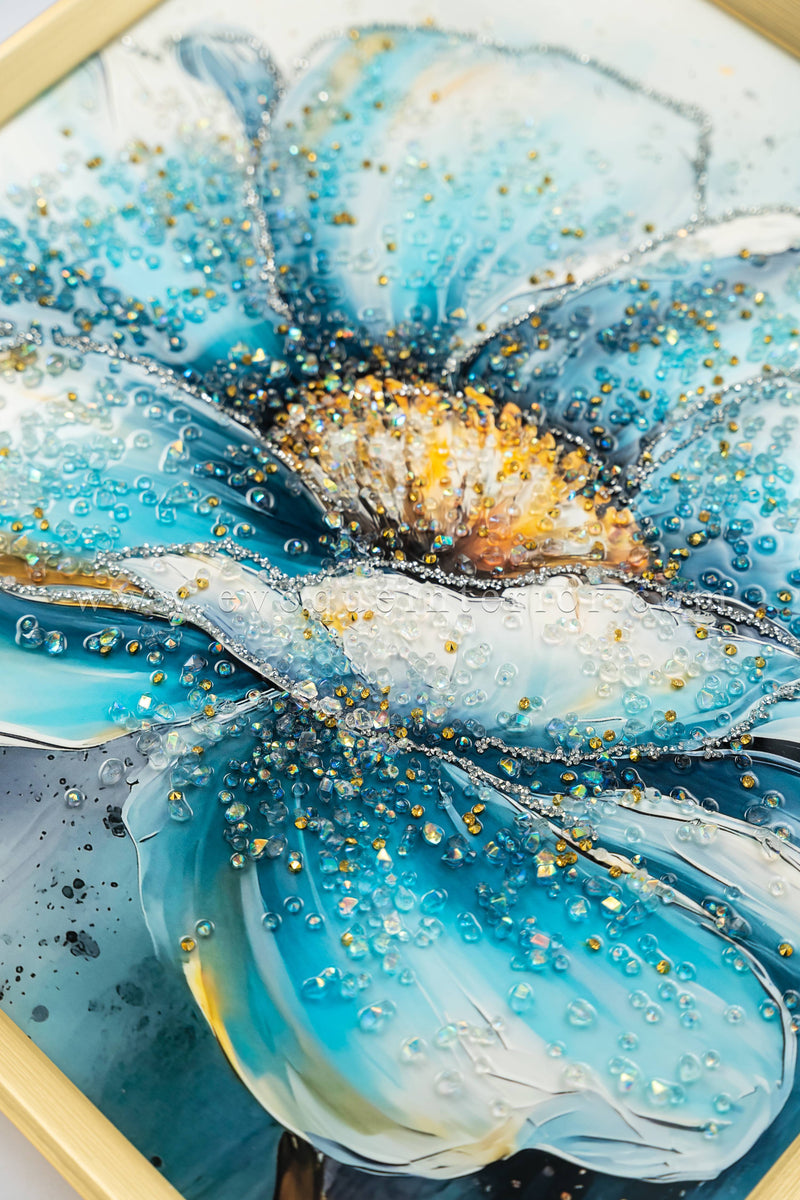 (19.5x19.5 INCHES) Resin Blue 3D Textured Floral Wall Art