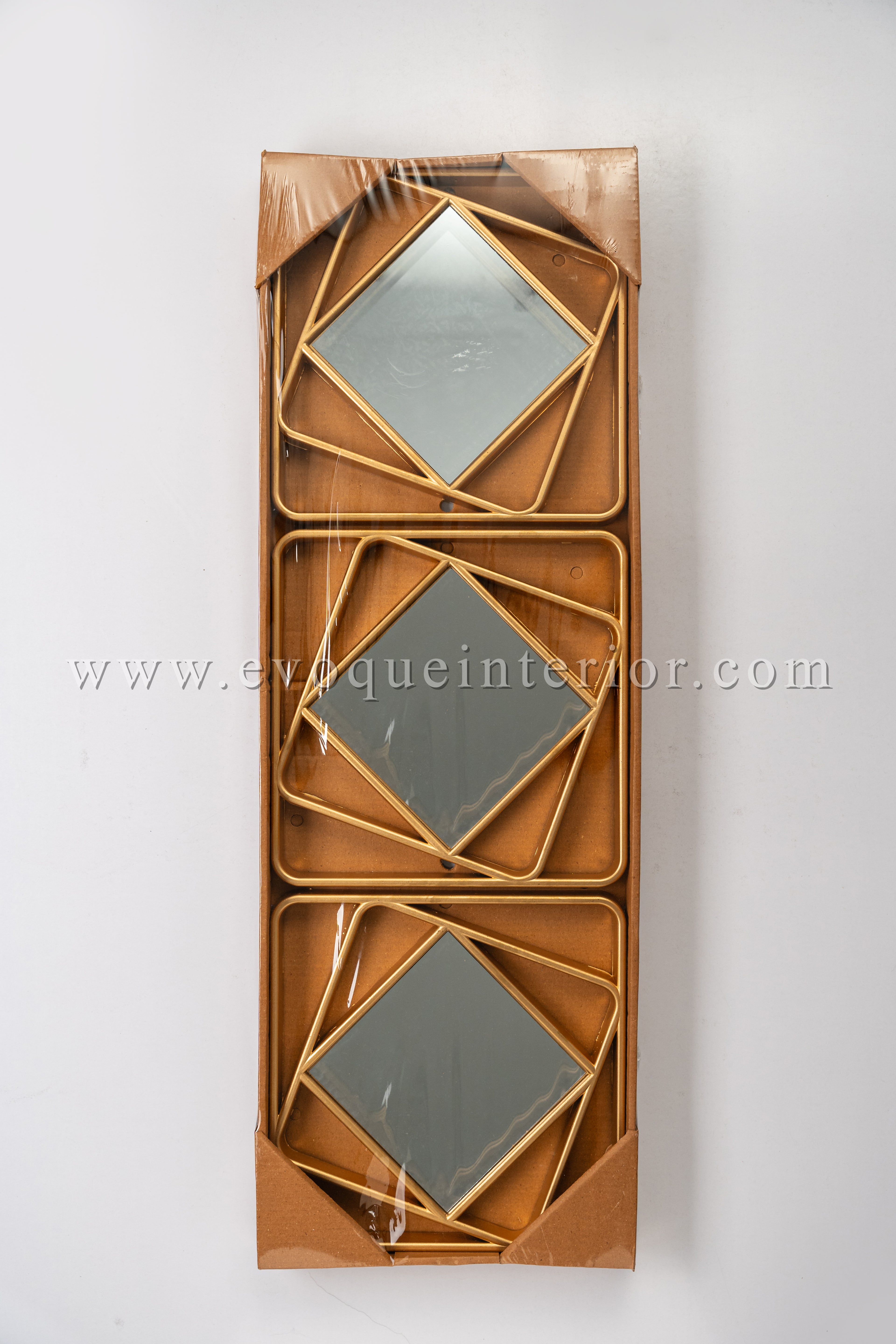 3 Geometric Gold Wall Mirrors-WM2