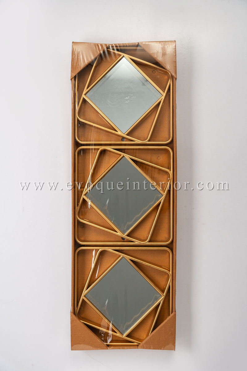 3 Geometric Gold Wall Mirrors