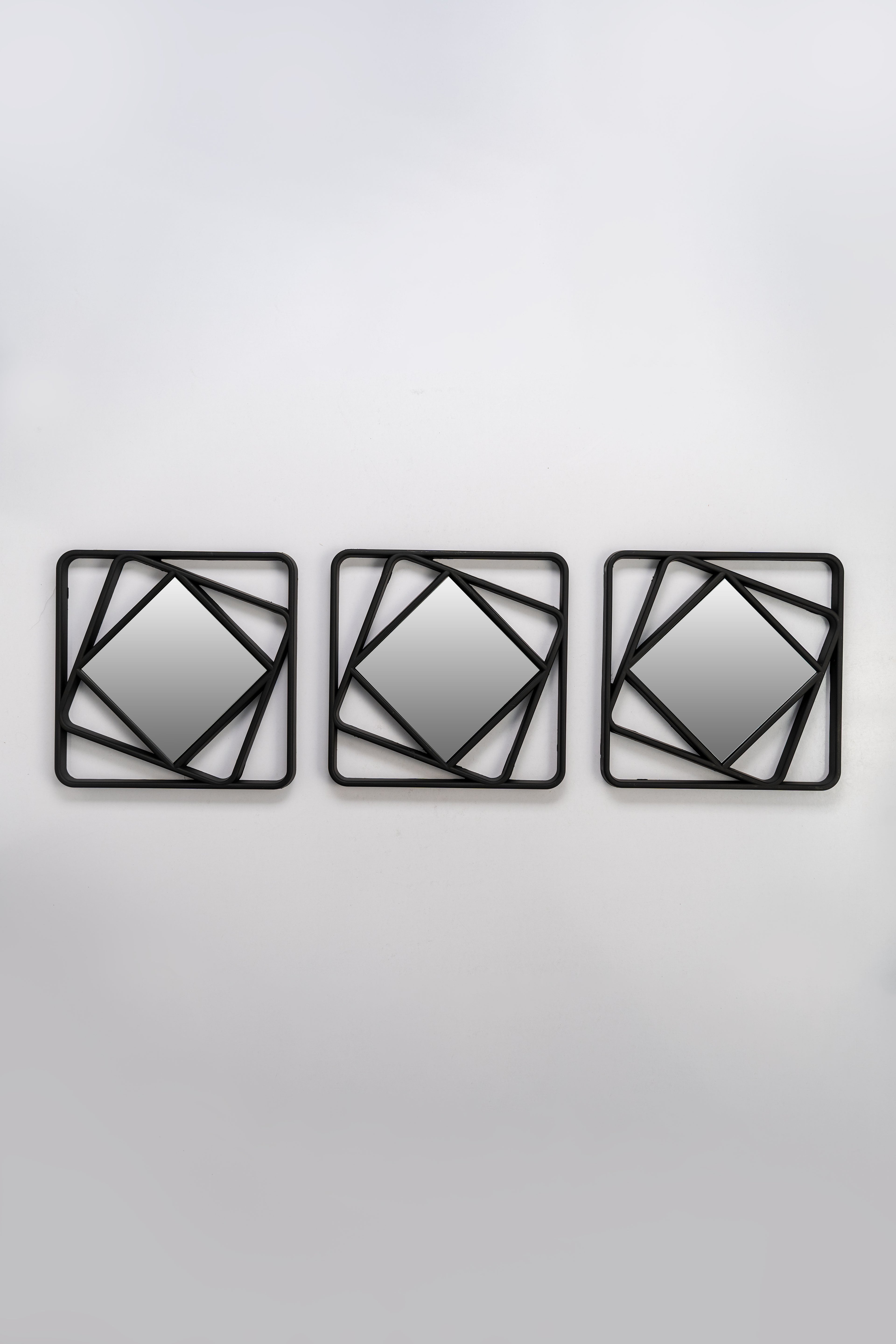 3 Geometric Black Wall Mirrors-WM5