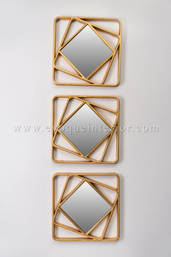 3 Geometric Gold Wall Mirrors