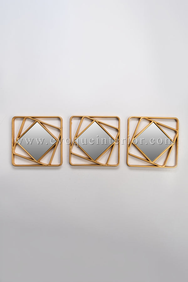 3 Geometric Gold Wall Mirrors