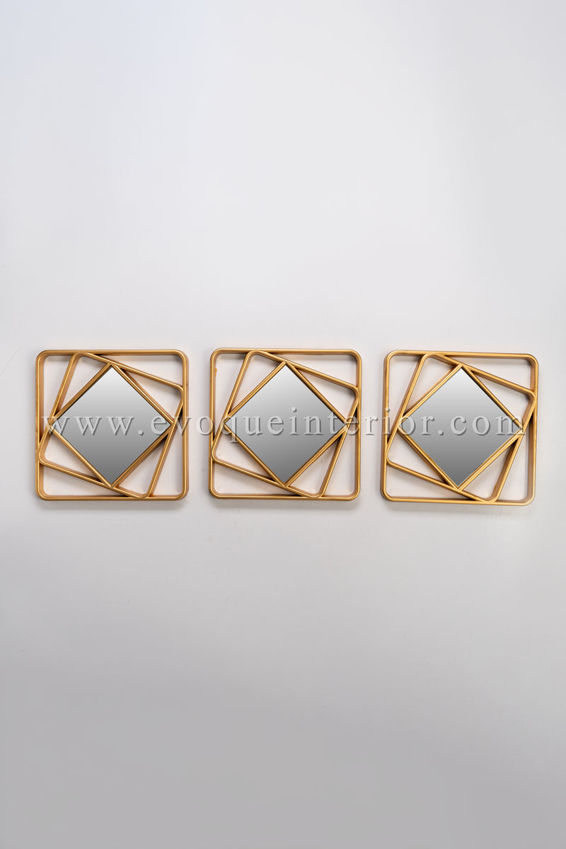 3 Geometric Gold Wall Mirrors