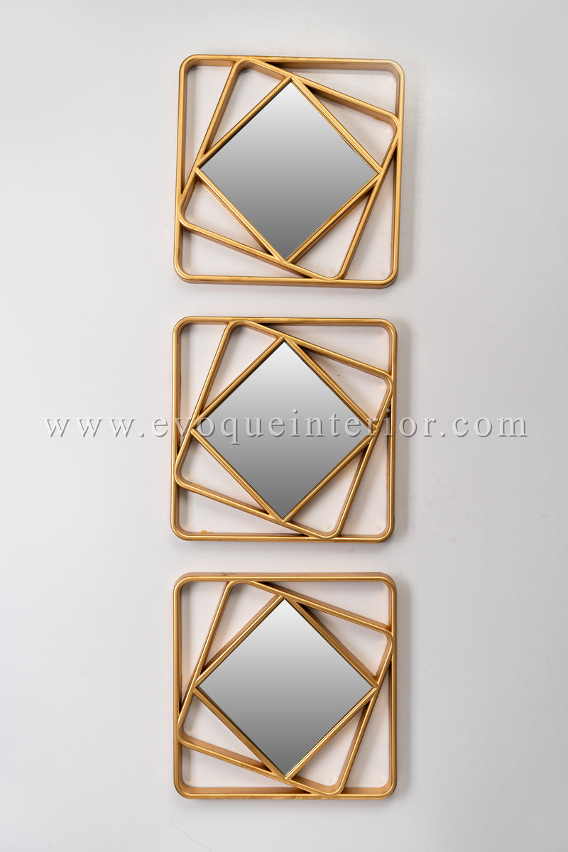 3 Geometric Gold Wall Mirrors