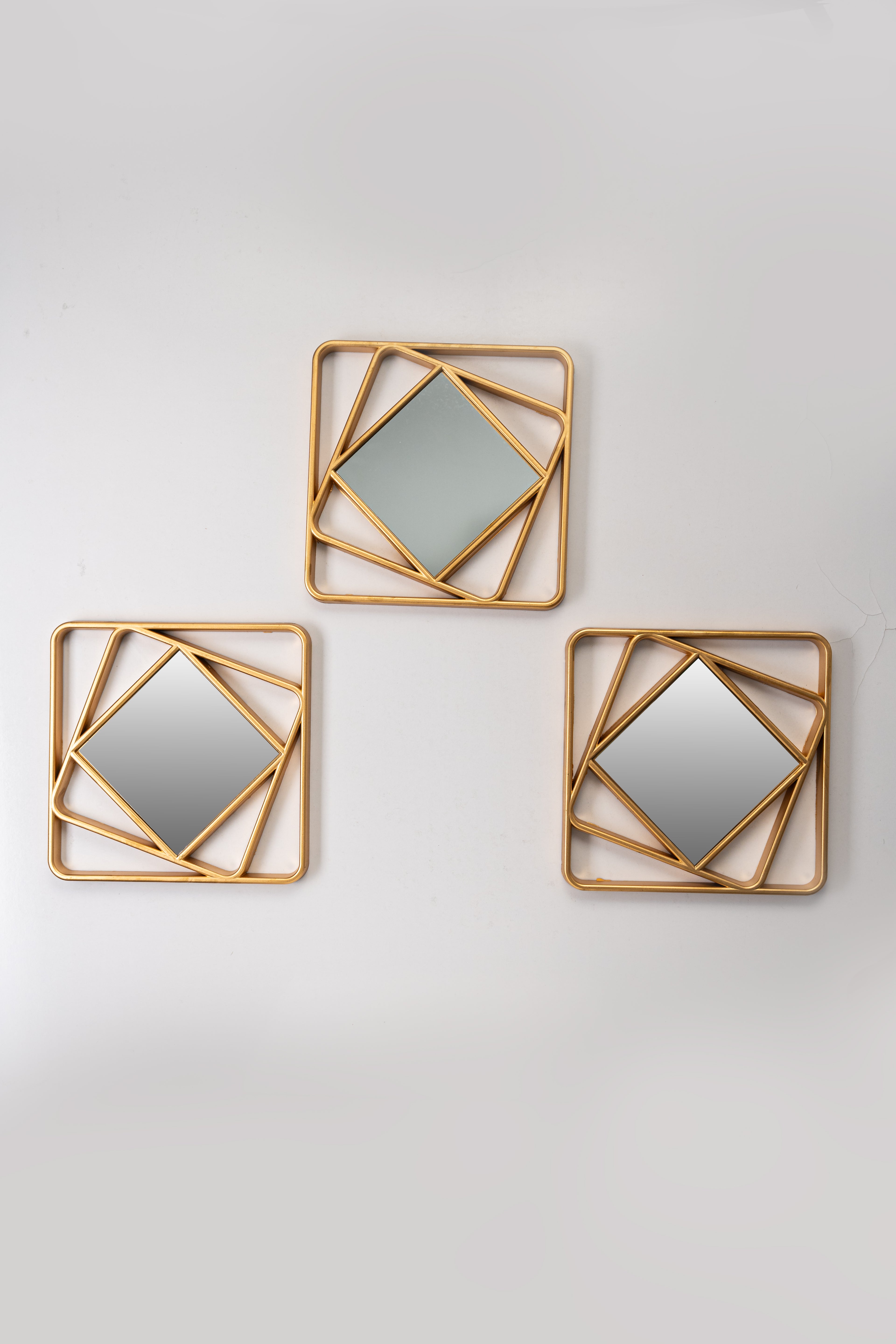 3 Geometric Gold Wall Mirrors-WM2