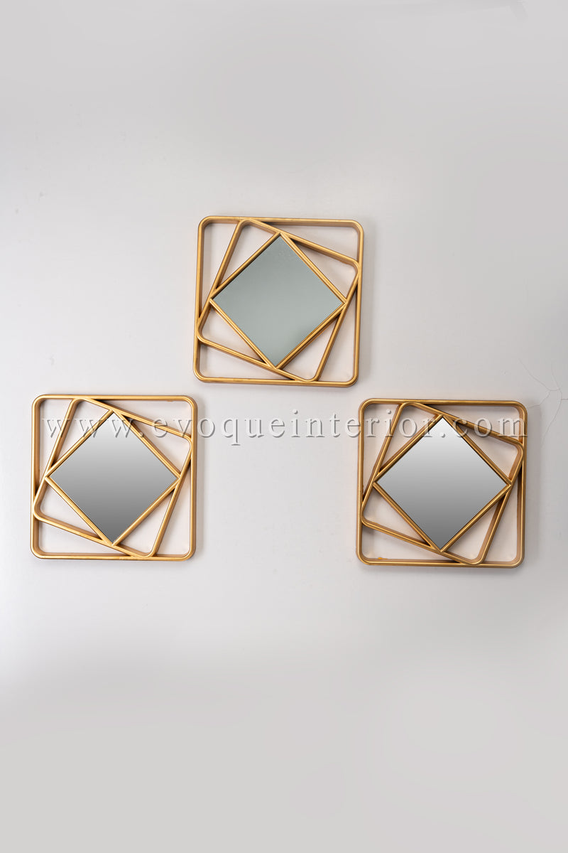 3 Geometric Gold Wall Mirrors
