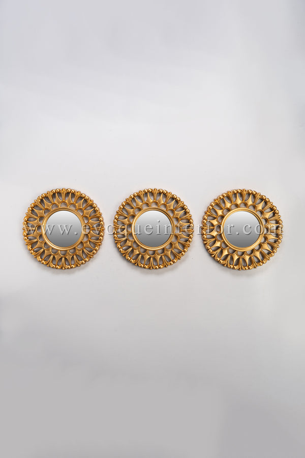3 Ornate Round Gold Mirrors