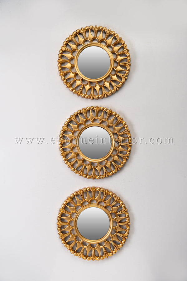 3 Ornate Round Gold Mirrors