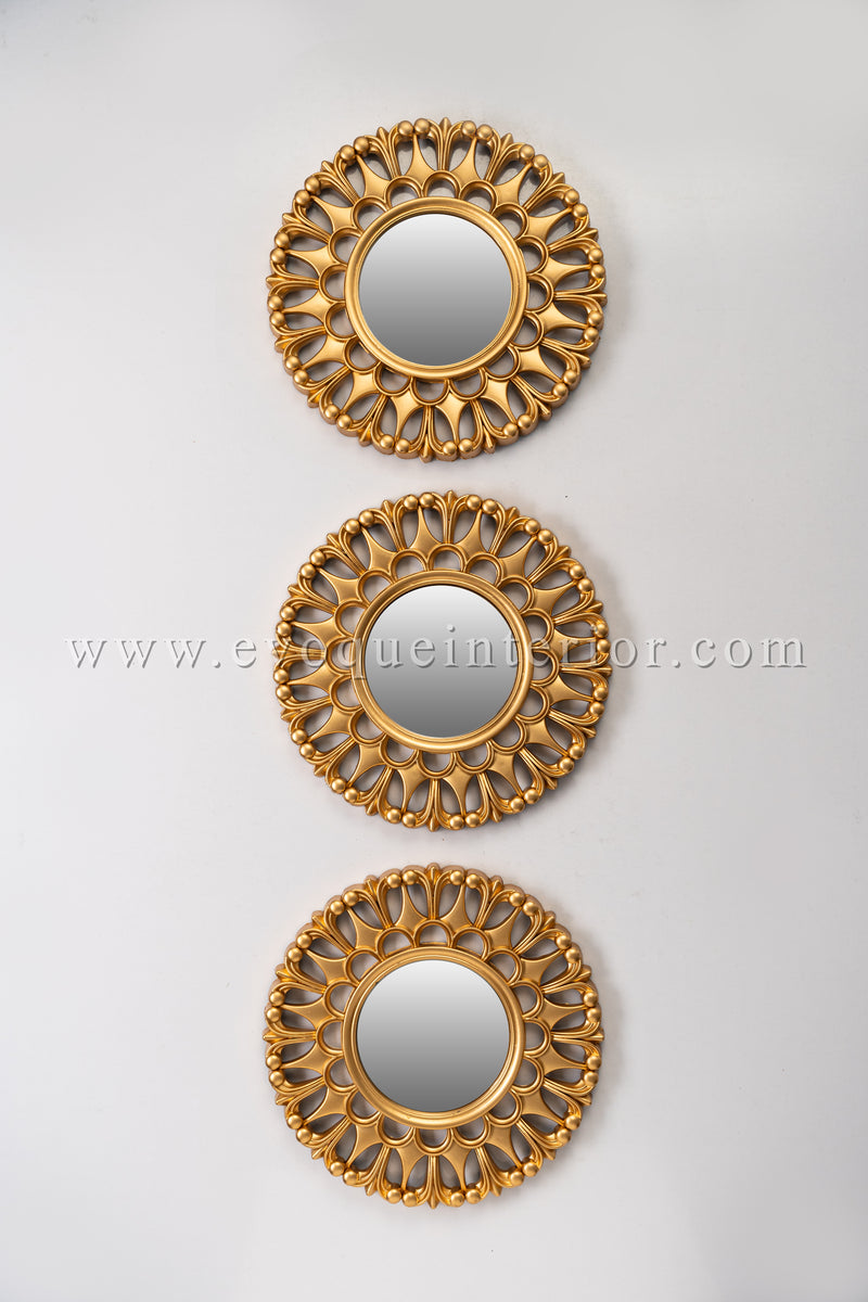 3 Ornate Round Gold Mirrors