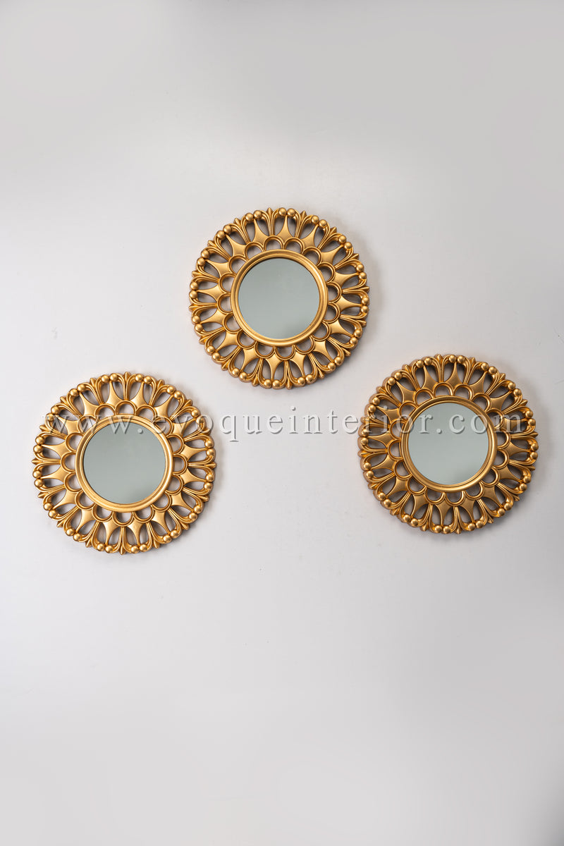 3 Ornate Round Gold Mirrors