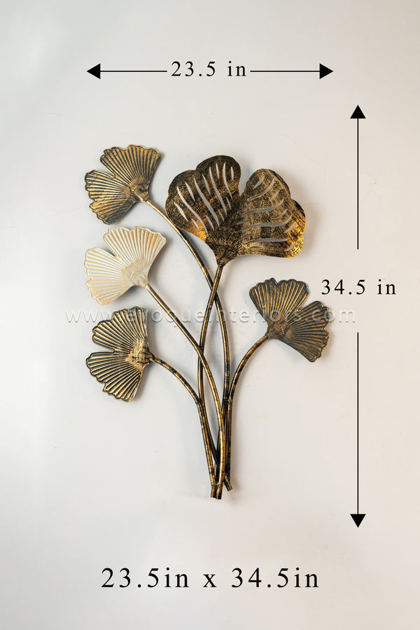 Metal Leaf Wall Art Gold & White Finish-WA36