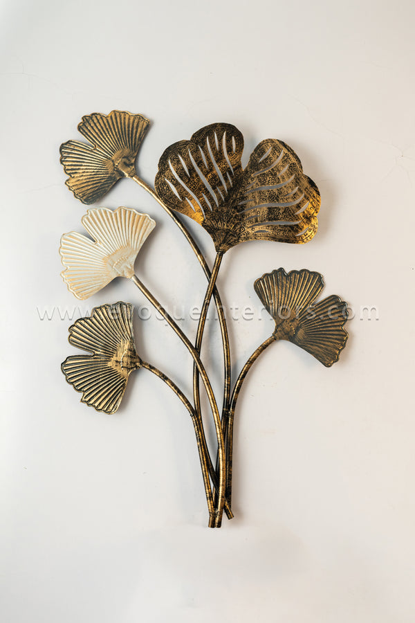 Metal Leaf Wall Art Gold & White Finish-WA36