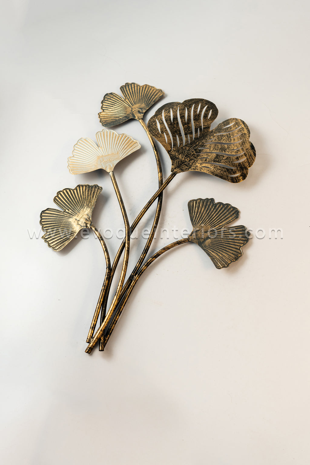 Metal Leaf Wall Art Gold & White Finish-WA36