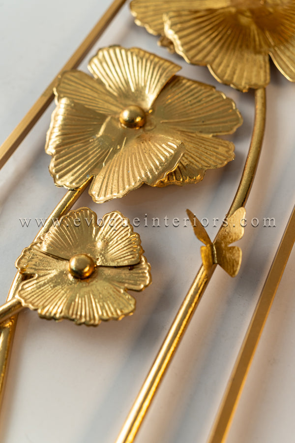Gold Floral Metal Wall Art Panel-WA41