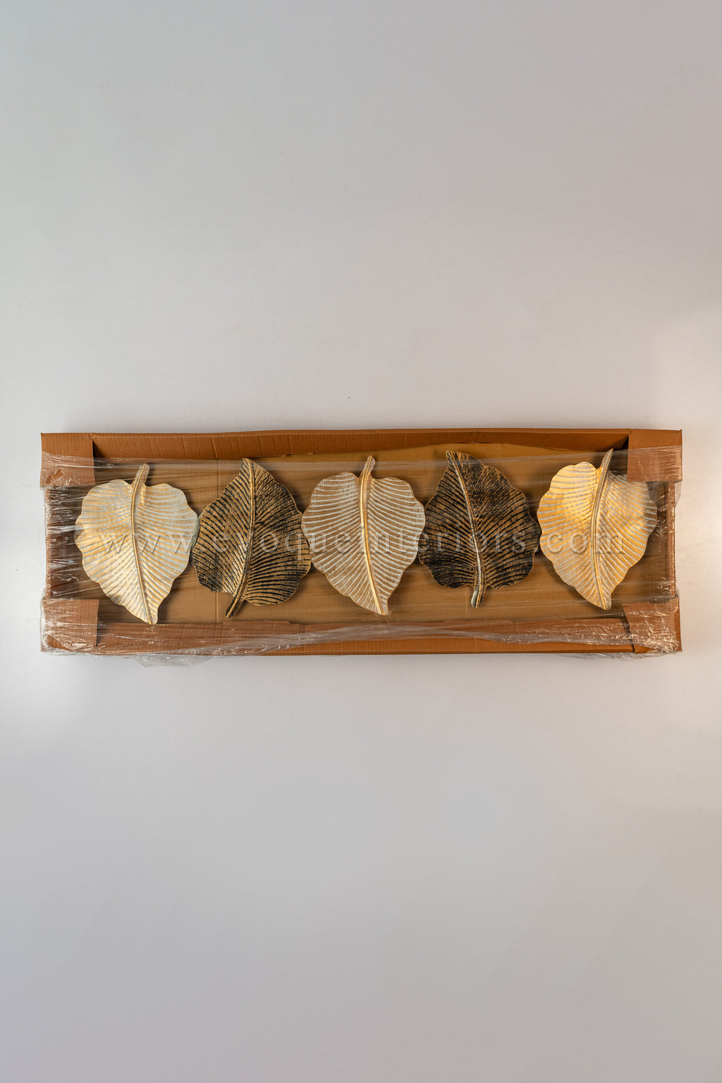 Golden Harmony Leaf Wall Art – Metallic Finish-WA46