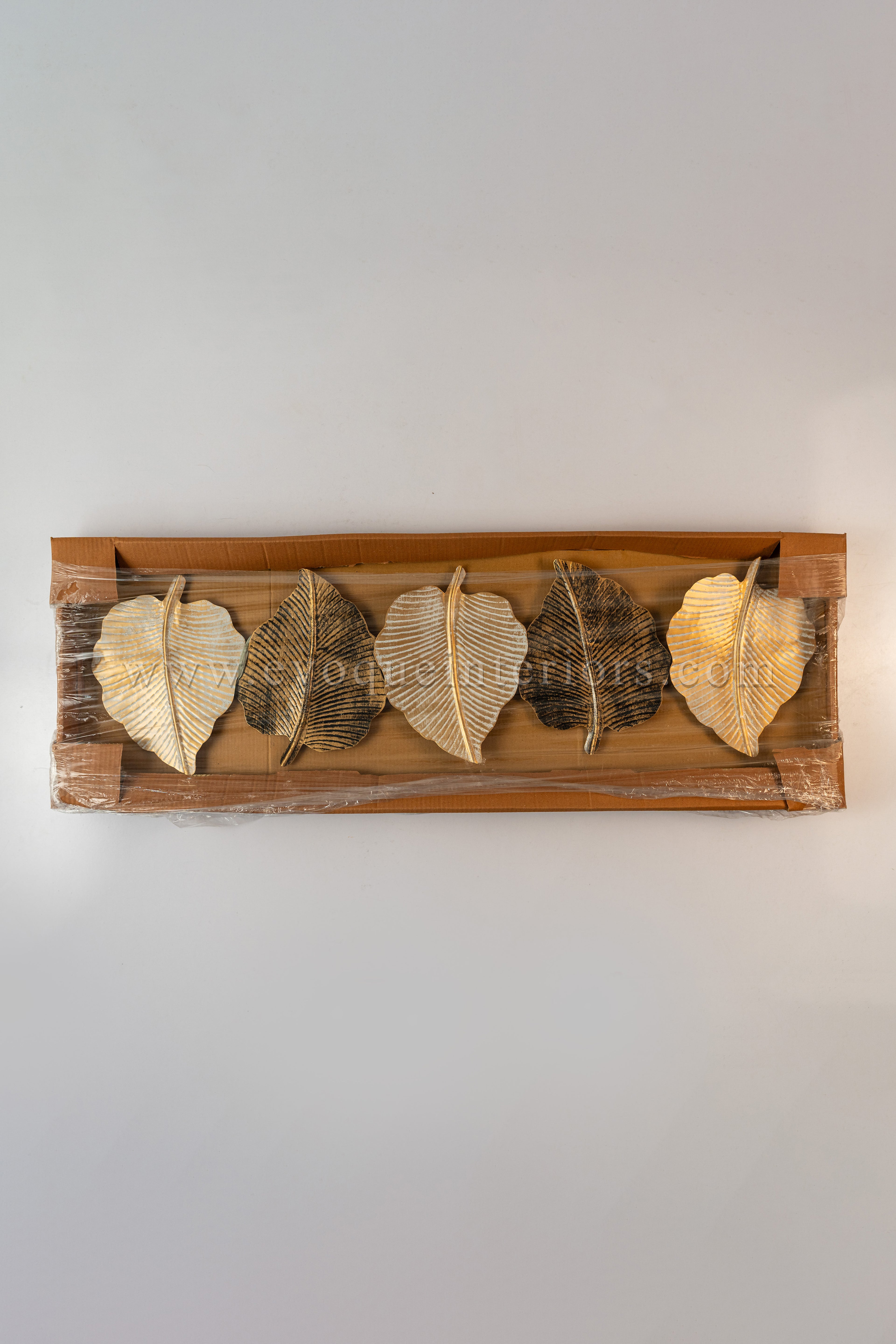 Golden Harmony Leaf Wall Art – Metallic Finish-WA46