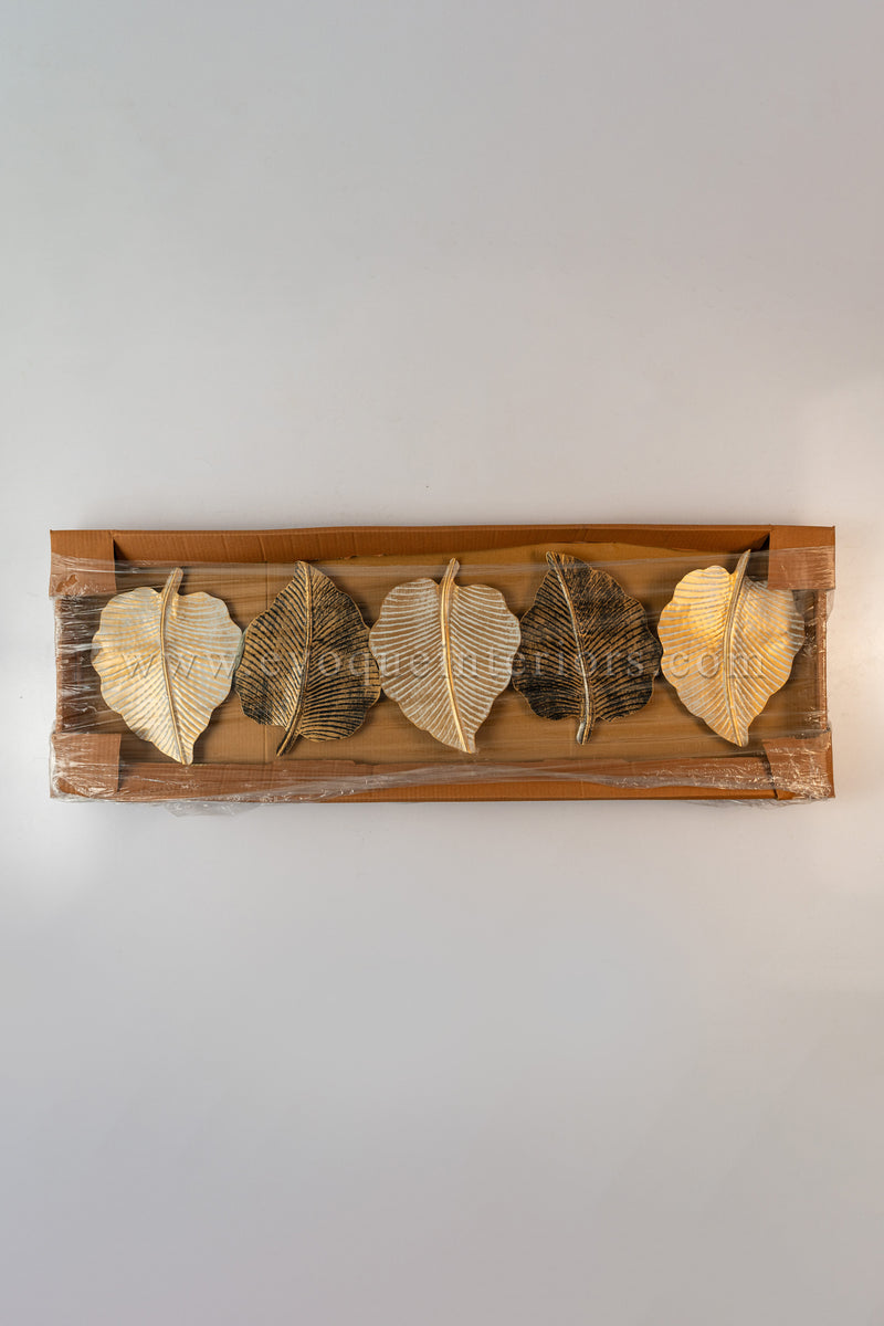 Golden Harmony Leaf Wall Art – Metallic Finish-WA46
