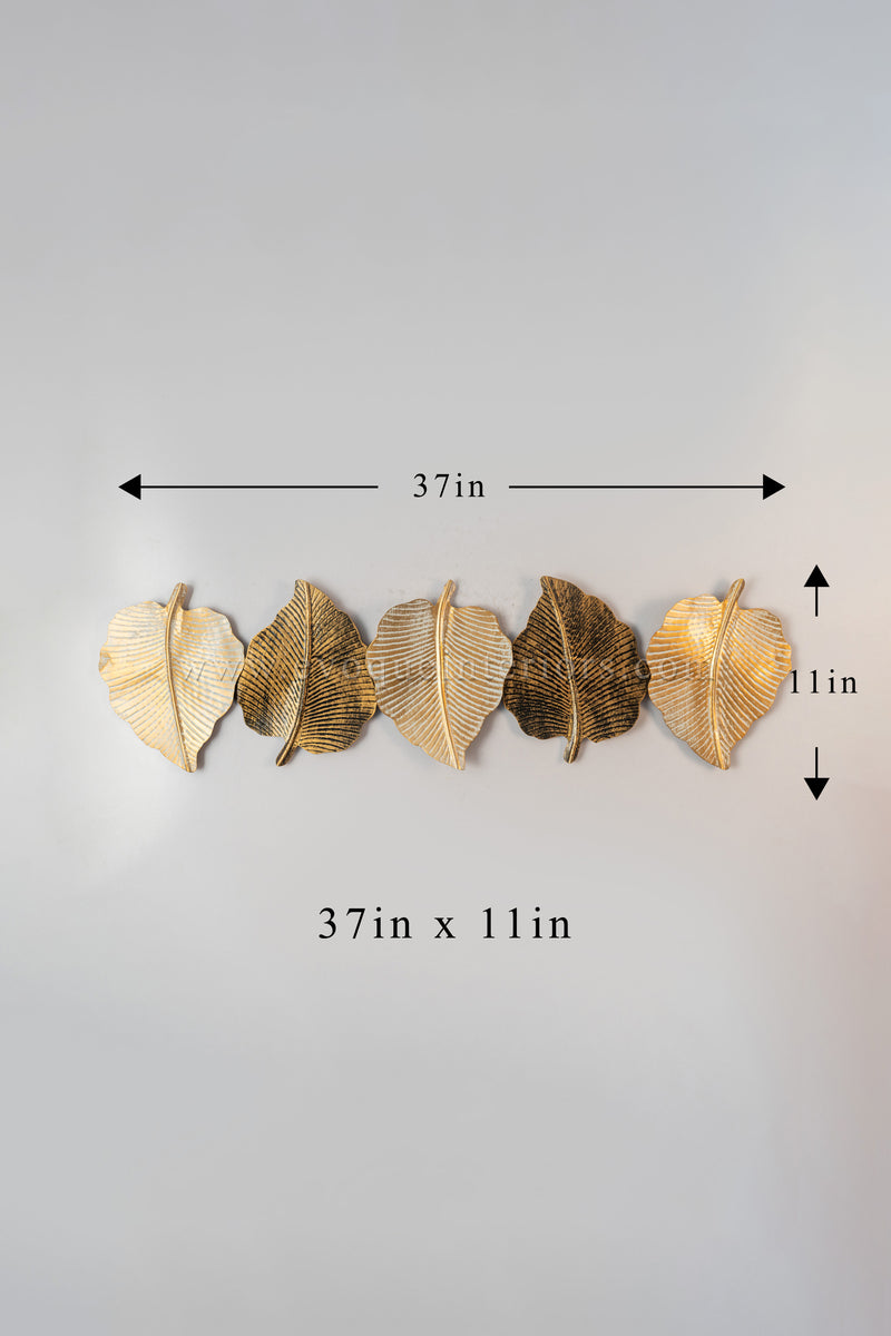 Golden Harmony Leaf Wall Art – Metallic Finish-WA46